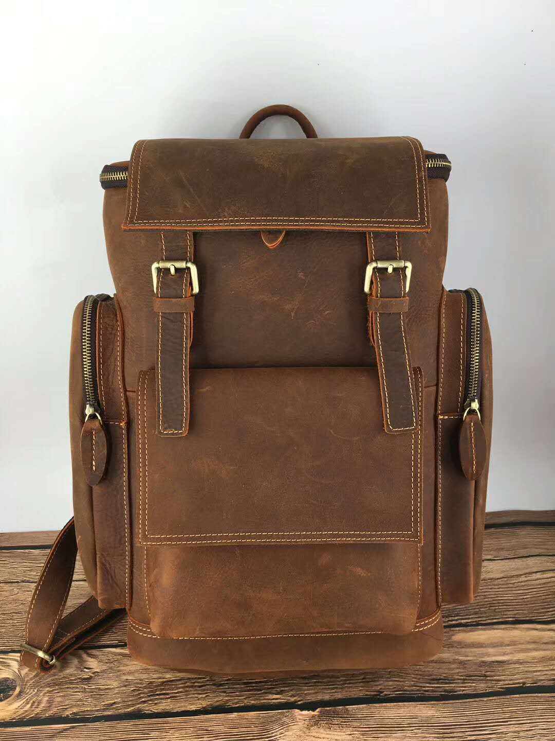 Retro Crazy Horse Leather Mens Backpack