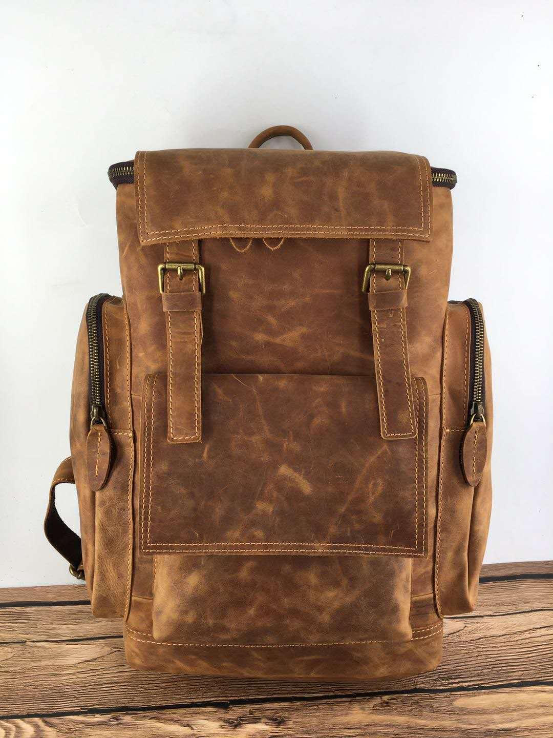 Retro Crazy Horse Leather Mens Backpack