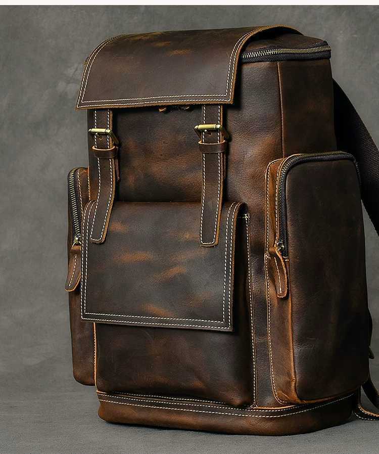 Retro Crazy Horse Leather Mens Backpack