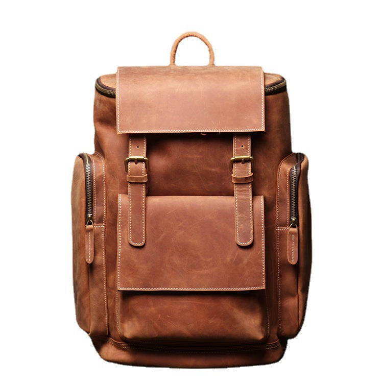 Retro Crazy Horse Leather Mens Backpack